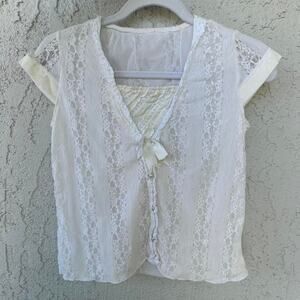 Y2k white lace baby tee